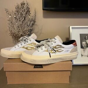 STRAYE WOMENS SNEAKERS, WORN ONCE! COLOR IS CALLED DIRTY WHITE. EUC!!